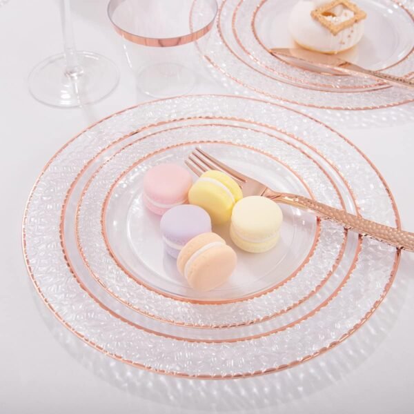 Ciaell 150PCS Rose Gold Plastic Plates – Disposable Rose Gold Plates with Rose Gold Plastic Silverware include 50Plates, 25Forks, 25Knives, 25Spoons, 25Cups for Wedding & Party - Image 5