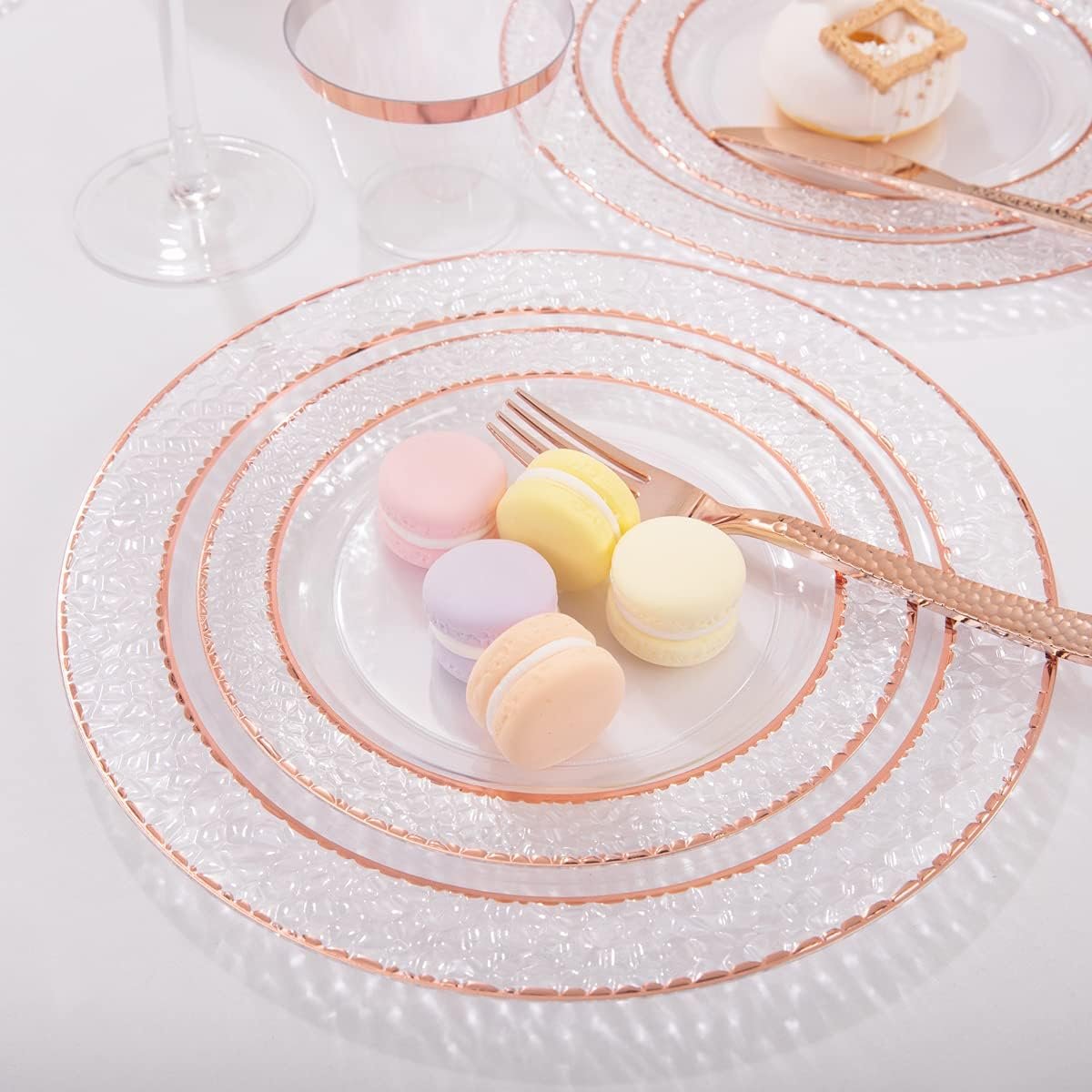 Ciaell 150PCS Rose Gold Plastic Plates – Disposable Rose Gold Plates with Rose Gold Plastic Silverware include 50Plates, 25Forks, 25Knives, 25Spoons, 25Cups for Wedding & Party - Image 5