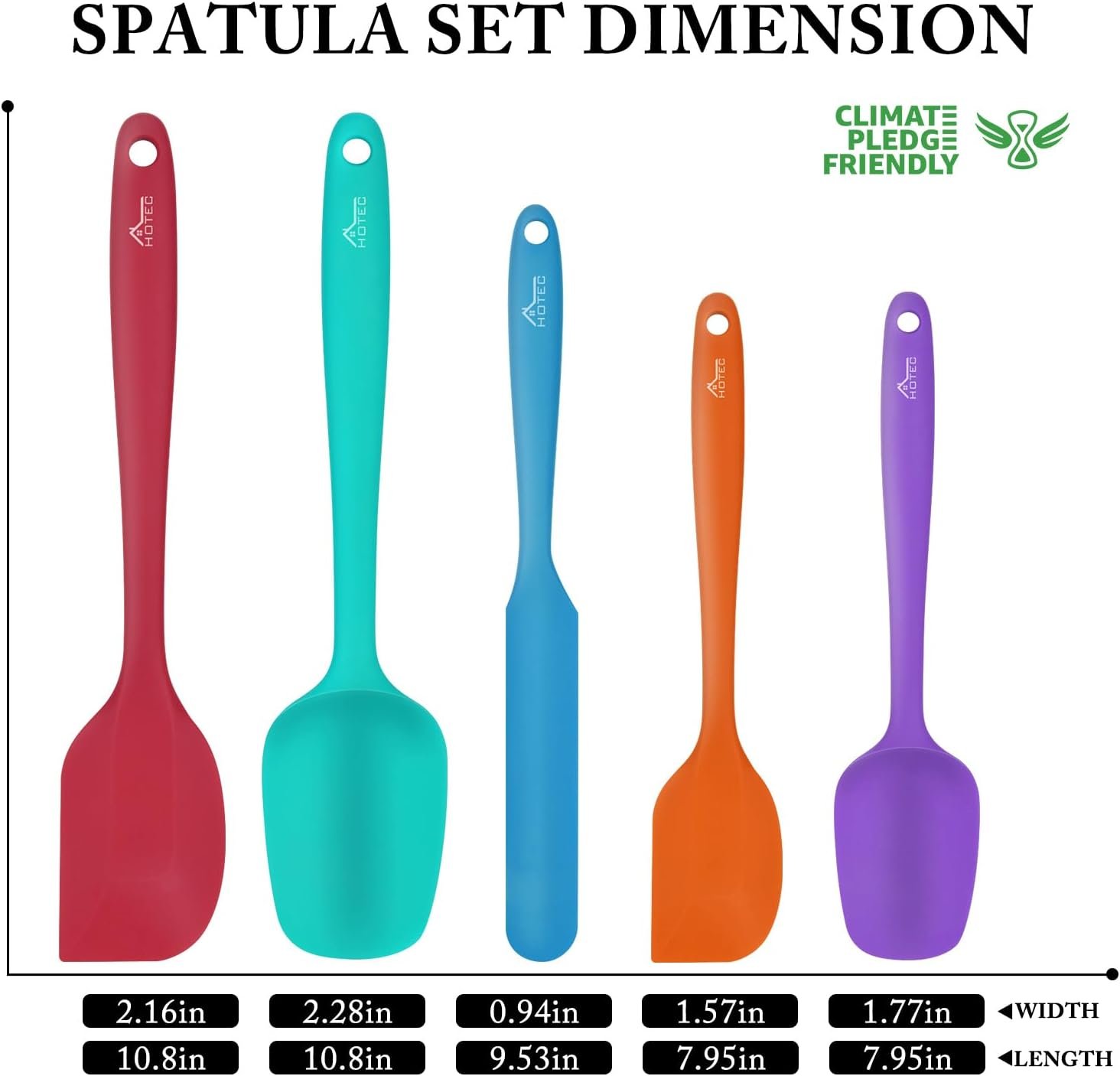 HOTEC Food Grade Silicone Rubber Spatula Set for Baking, Cooking, and Mixing High Heat Resistant Non Stick Dishwasher Safe BPA-Free Multicolor Set of 5 - Image 3