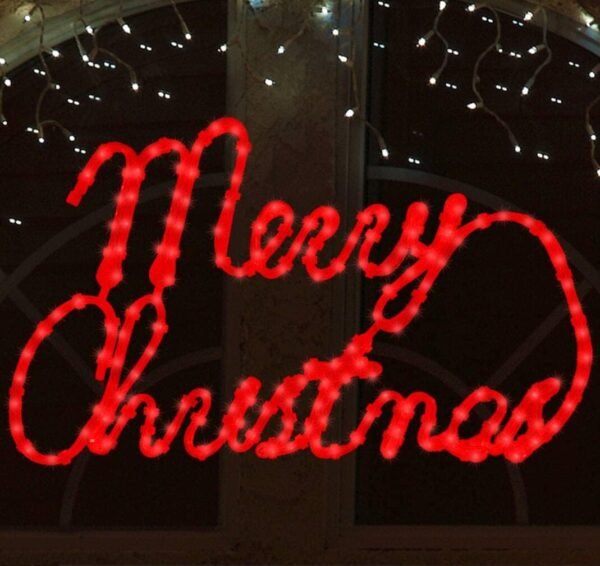 [Large 24"x13.5" 180 LED Merry Christmas Neon Motif Super-Bright Red LEDs Outdoor Christmas Decoration with UL Standard Adaptor Waterproof for Outdoor Home Party Wall Hanging Holiday - Image 2