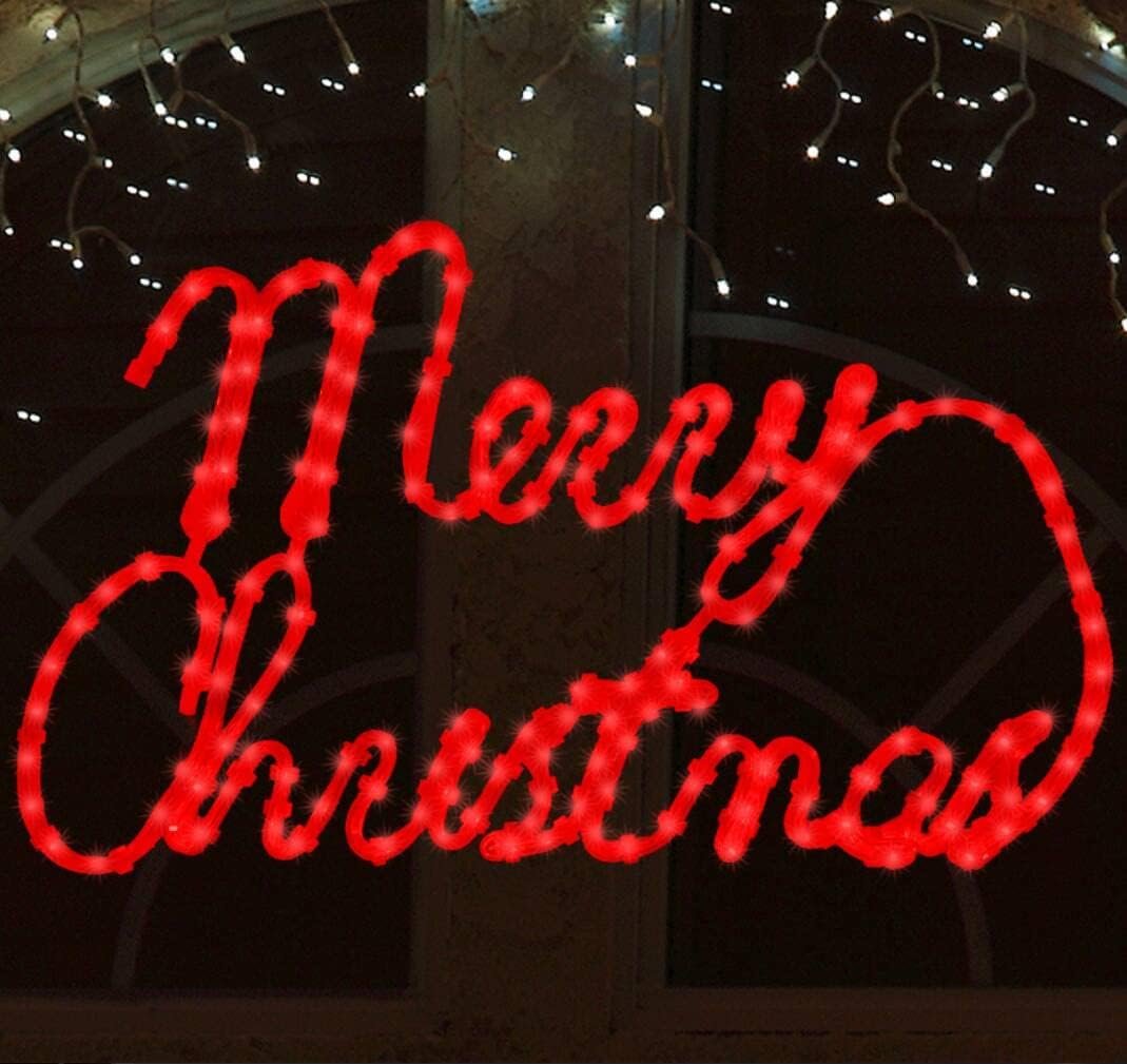 [Large 24"x13.5" 180 LED Merry Christmas Neon Motif Super-Bright Red LEDs Outdoor Christmas Decoration with UL Standard Adaptor Waterproof for Outdoor Home Party Wall Hanging Holiday - Image 2
