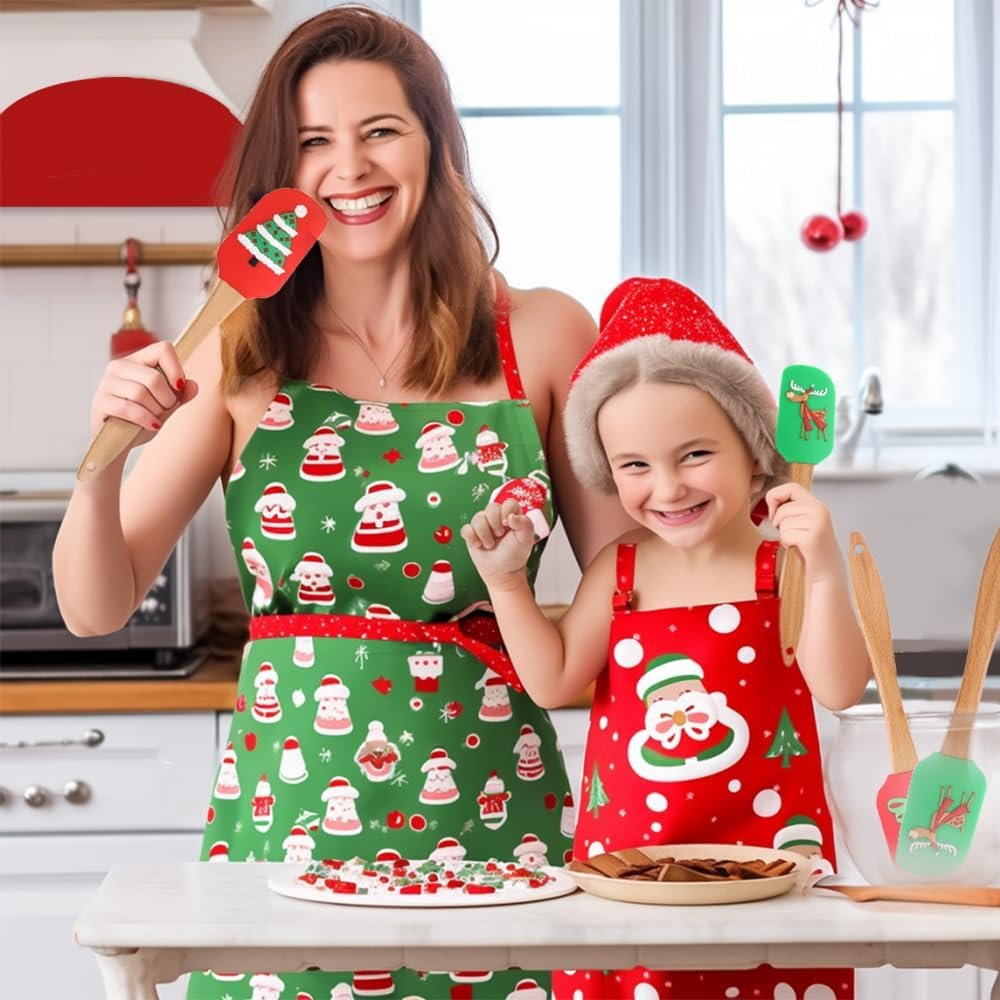 Christmas Spatula Set, 5 Pcs Kitchen Christmas Silicone Spatula Set with Wooden Handle for Baking and Cooking, Christmas (Assorted) - Image 4