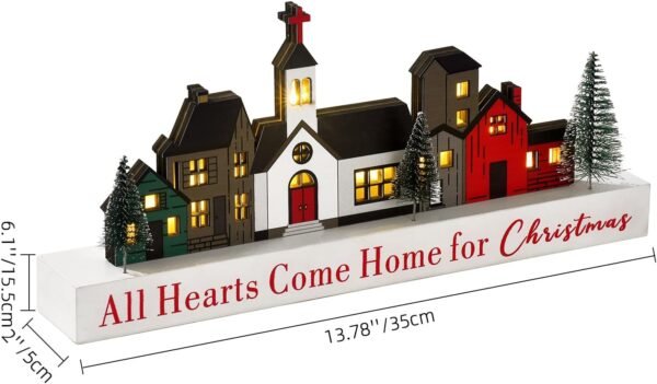 Christmas Decorations Sign, LED Lighted Christmas Village Decor, Rustic Wooden Merry Christmas Sign, Farmhouse Xmas Party Holiday Décor Centerpiece for Tiered Tray Mantel Home (6 buildings) - Image 7