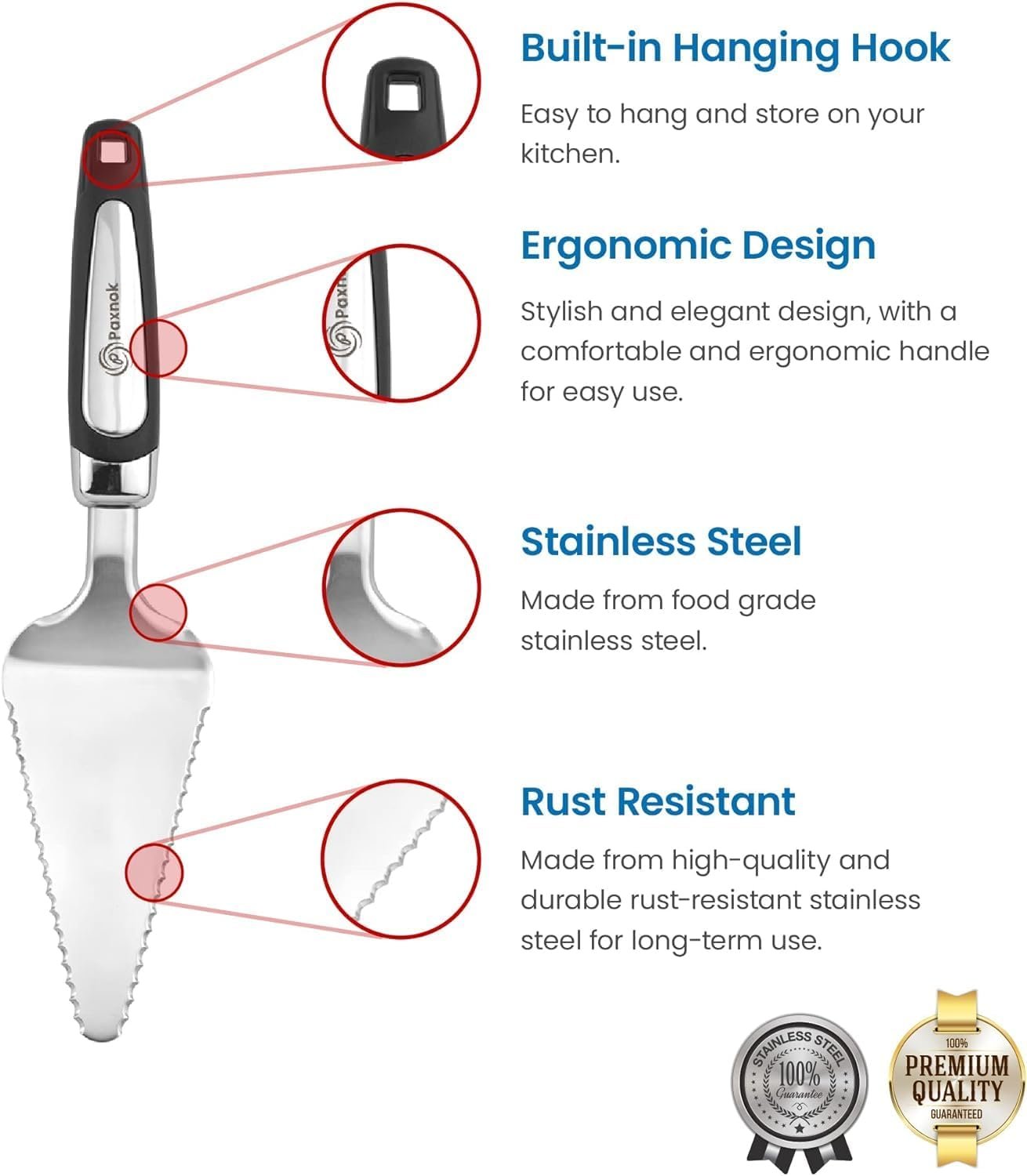 Pie Server Spatula and Cake Slicer Set with Luxury Gift Box, Black Stainless Steel Set - Kitchen Essentials for Cutting & Serving Desserts, Brownies, Lasagna - Great for Anniversary, Christmas Spatula - Image 4