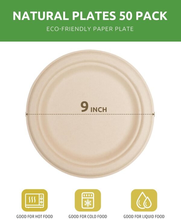 300Pcs Disposable Paper Plates Set, Compostable Plate Sugarcane Utensils Eco Friendly Dinnerware Kit Includes 50 Biodegradable Plates, Forks, Knives and Spoons - Image 5