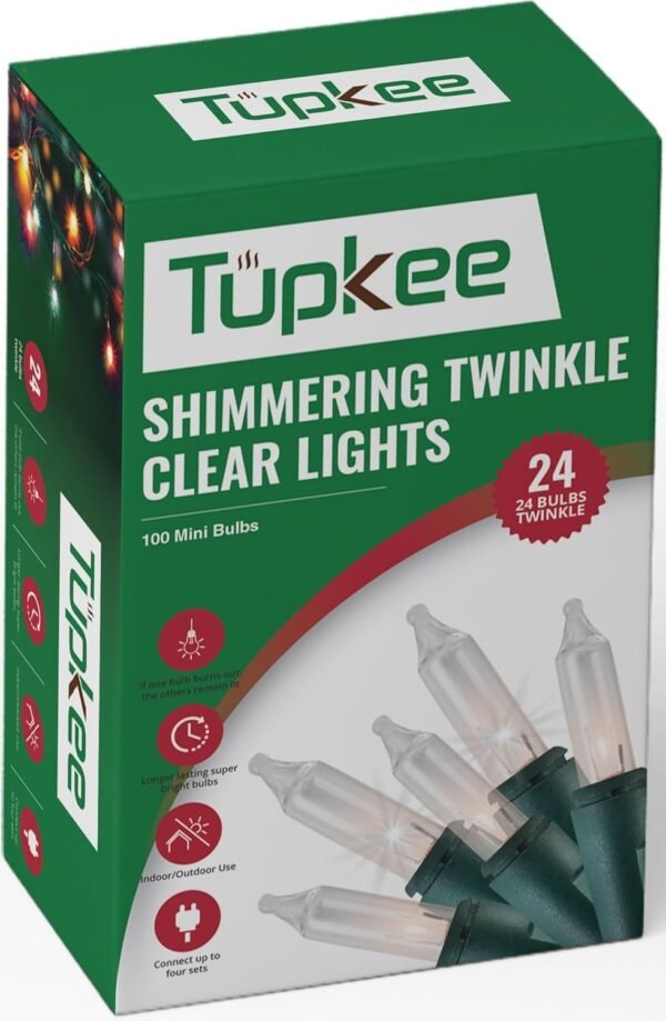 Christmas Random Shimmering Twinkle Lights - 24 of 100 Lights Twinkle – Indoor Outdoor - 20.5 Feet Light String, 100 Clear Bulbs - Christmas Tree Holiday Decor Sparkling Twinkling Christmas Lights - Image 2
