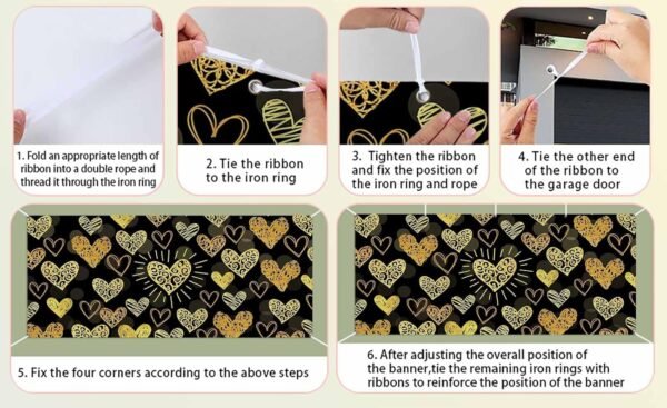 Yellow Love Heart Valentine's Day Garage Door Cover Decorations 7x16 Ft, Classic Black Decorative Garage Door Banner, Large Outdoor Garage Hanging Backdrop Mural for Party/Holiday - Image 8