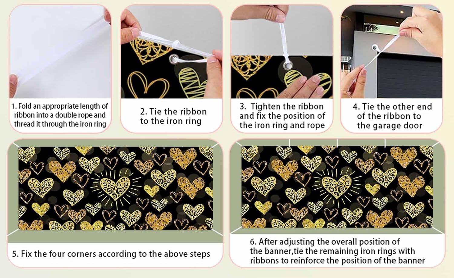 Yellow Love Heart Valentine's Day Garage Door Cover Decorations 7x16 Ft, Classic Black Decorative Garage Door Banner, Large Outdoor Garage Hanging Backdrop Mural for Party/Holiday - Image 8