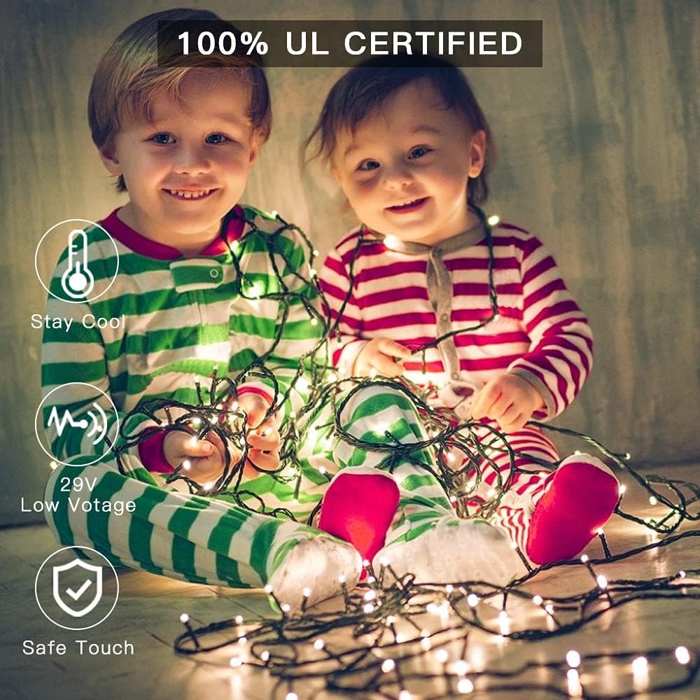 AmyHomie Warm White Christmas Lights, 108Ft 300LED Plug-in Christmas String Lights,8 Modes Waterproof Fairy String Lights for Outdoor & Indoor Christmas Tree Home Patio Garden Party Wedding Decor - Image 6