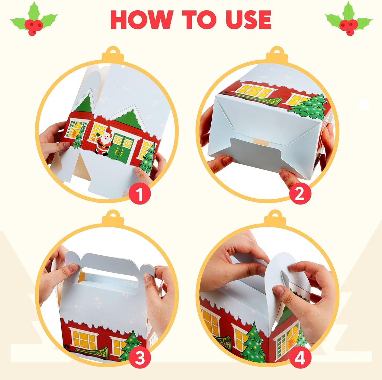 JOYIN 24 PCS 3D Christmas House Cardboard Treat Boxes for Holiday Xmas Goody Gift, Goodie Paper Boxes, School Classroom Party Favor Supplies, 4 Designs Candy Treat Cardboard Cookie Boxes - Image 6