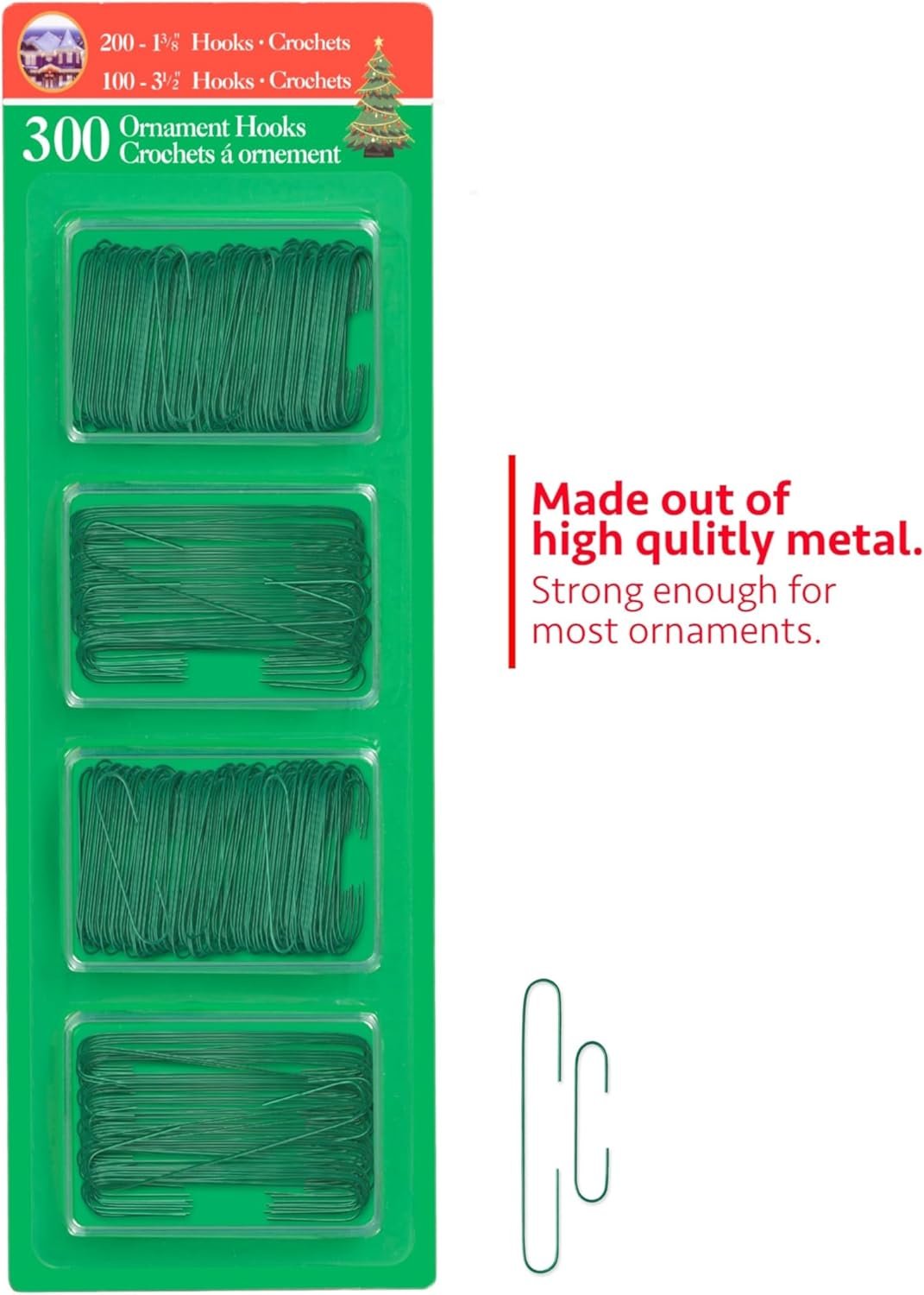 R’ND’s 300 Pack Ornament Hooks Christmas Tree Decorating Hangers- Metal Wire Ornament Hooks for Christmas Tree Decoration Hanging (Green) - Image 6