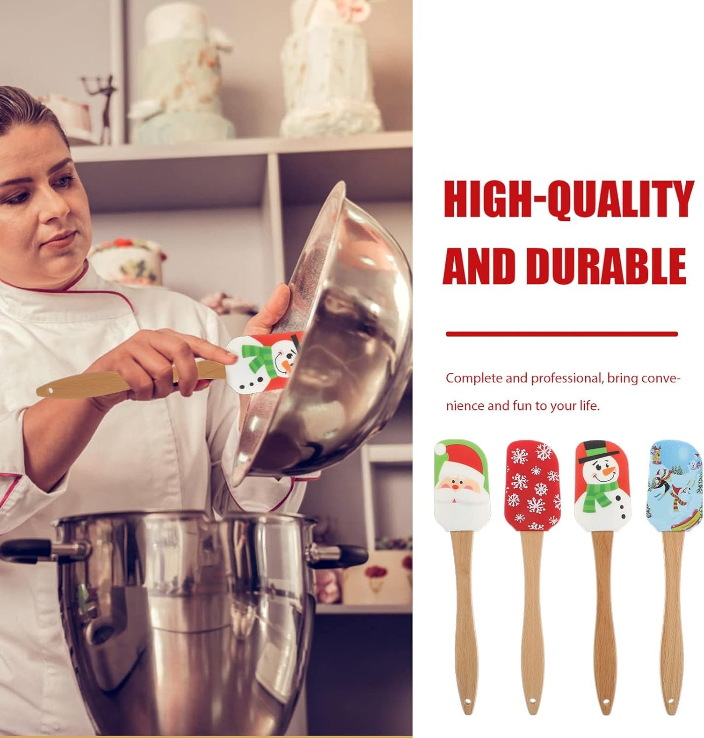 Cabilock 8 pcs Christmas Silicone Spatula-Christmas Baking Spatula with Wooden Handle,Mixing Scraper Christmas Decorating for Kitchen Baking Cookie Cake - Image 9