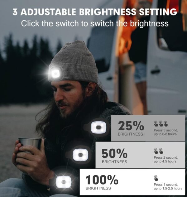 CENSGO Unisex Hat with Light, USB Rechargeable LED Headlamp Beanie, Gifts for Dad Father Men Husband Warm Knitted Cap - Image 3