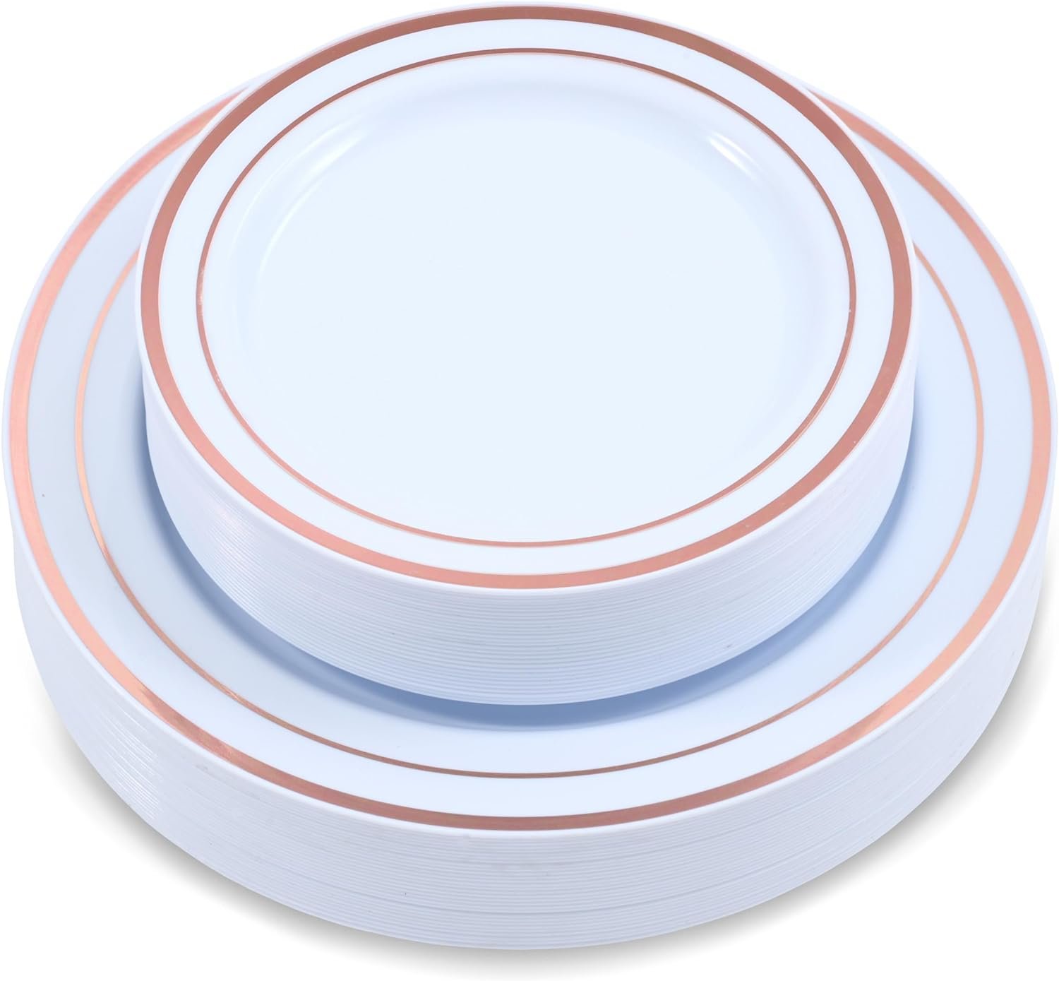 60-Piece Plastic Plates Set Premium 30 Dinner Plates & 30 Salad Plates Pack, Disposable Plates for Party - White Plastic Wedding Plates with Rose Gold Rim - Image 2