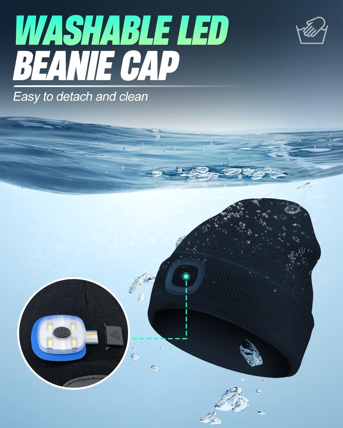 Unisex Beanie with Light, USB Rechargeable LED Headlamp Hat, Christmas Stocking Stuffers Gifts Warm Knitted Cap for Men Women Dad Mom Black - Image 4