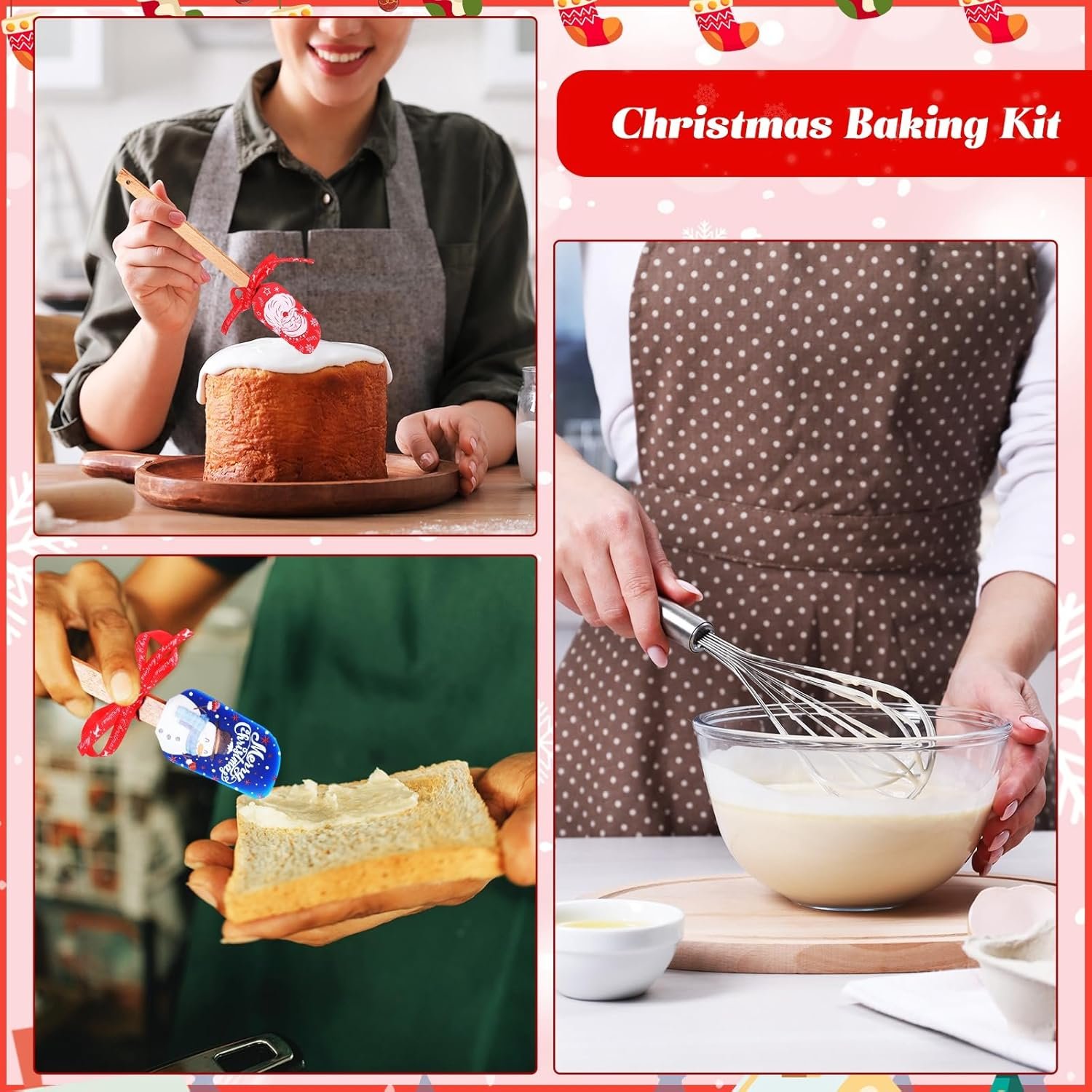 24 Pcs Christmas Pot Holders Baking Gift Set Christmas Silicone Spatulas Mini Baking Sheet Stainless Steel Whisk Christmas Bake Kit Pocket Potholders for Christmas Kitchen Gifts(Retro) - Image 7