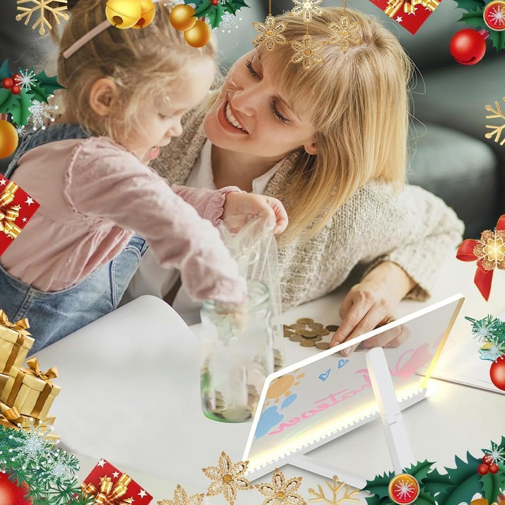 LED Note Board with Colors 7 Pens,Upgrade Christmas Lighted Note Board Glowing Acrylic Message Marker Board,LED Drawing Board with Adjustable Stand for Room Store Office School Xmas (7.9 × 7.9”) - Image 5
