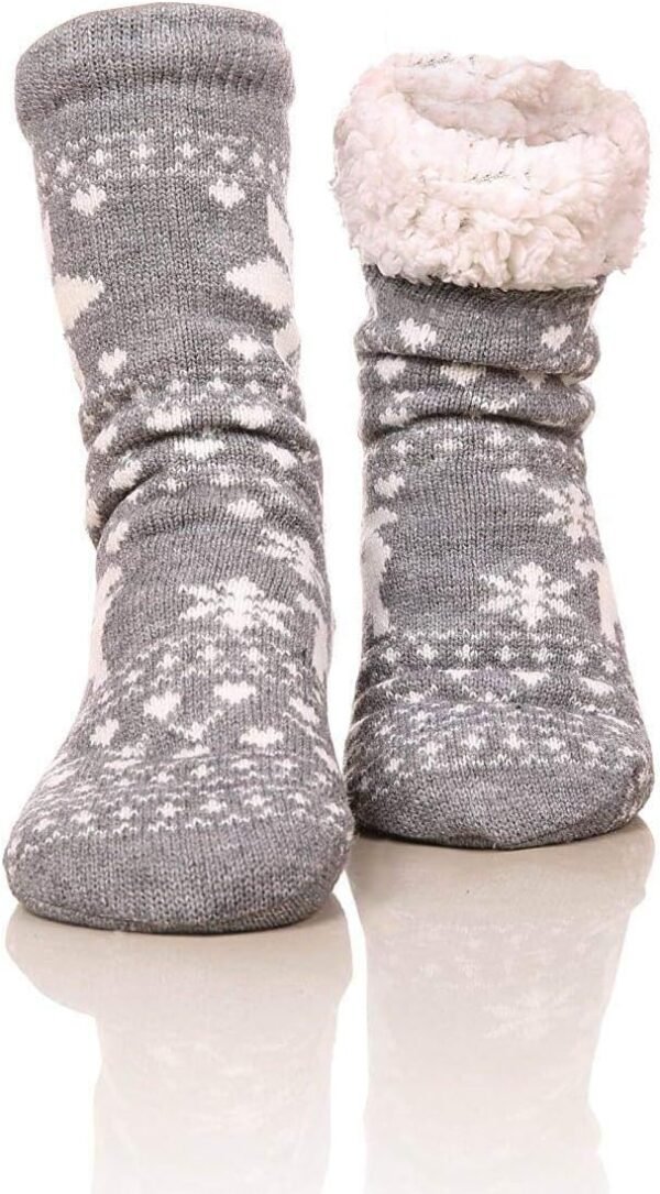 FRALOSHA Fuzzy Warm Slipper Socks Women Winter floor Socks Super Soft lined with Grippers reading Socks Cozy Sleeping Reindeer Socks - Image 2