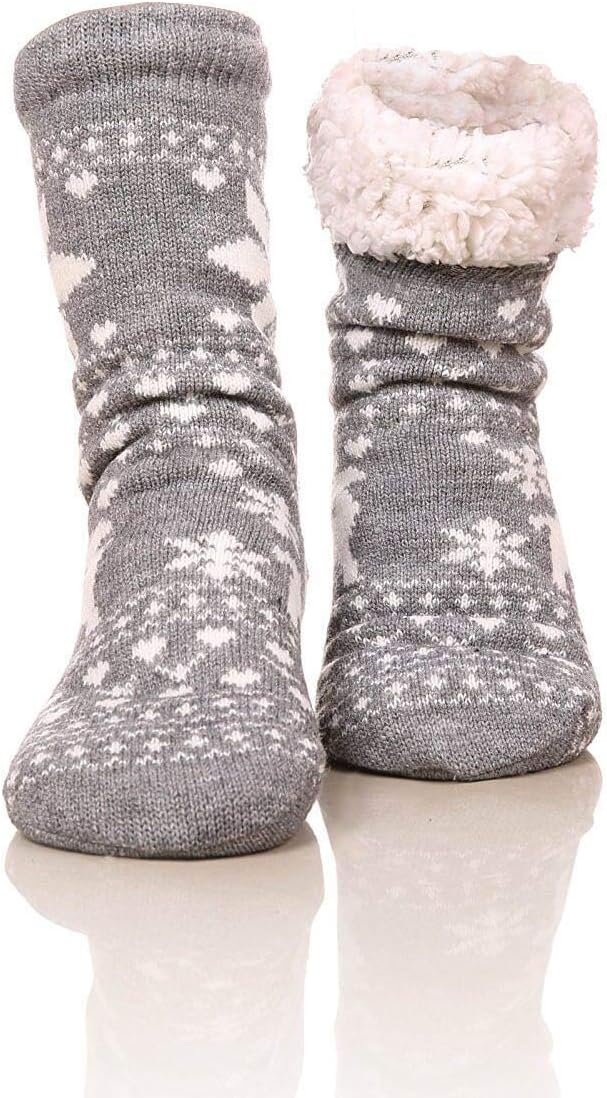 FRALOSHA Fuzzy Warm Slipper Socks Women Winter floor Socks Super Soft lined with Grippers reading Socks Cozy Sleeping Reindeer Socks - Image 2