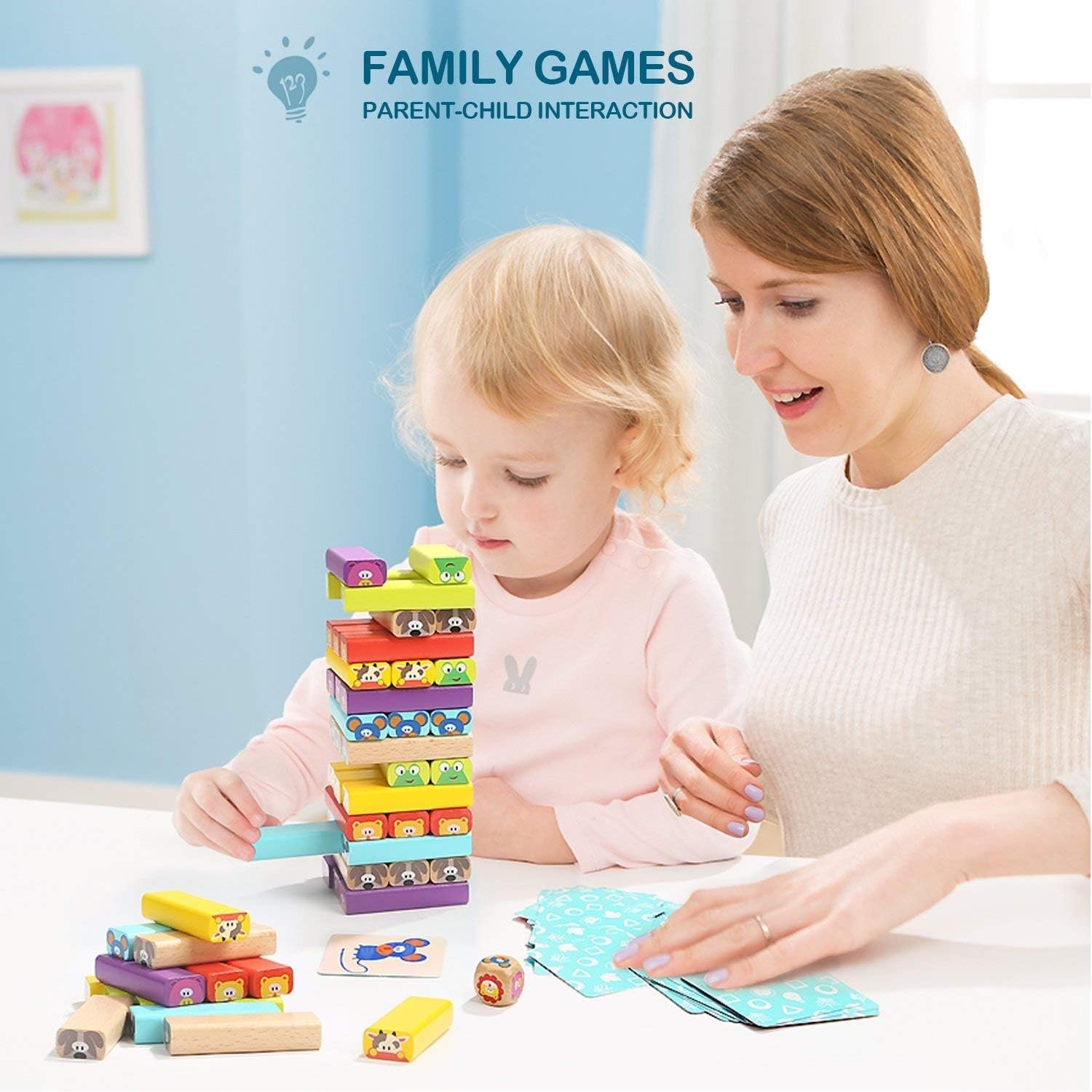 TOP BRIGHT Colored Wooden Blocks Stacking Board Games for Kids Ages 4-8 with 51 Pieces - Image 4