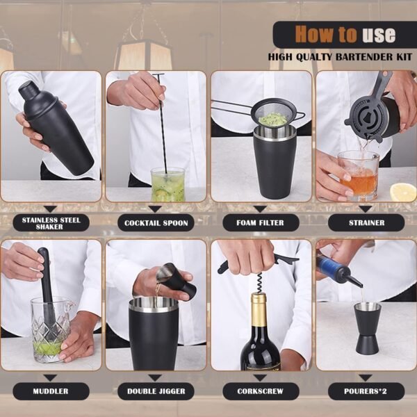 Bartender Kit 11-Piece Cocktail Shaker-Muddler for Cocktails 25oz Boston Shaker-Bar Accessories with Stylish Bamboo Stand Mix Drink Shaker kit Perfect Martini kit with Cocktail Recipes Booklet - Image 7