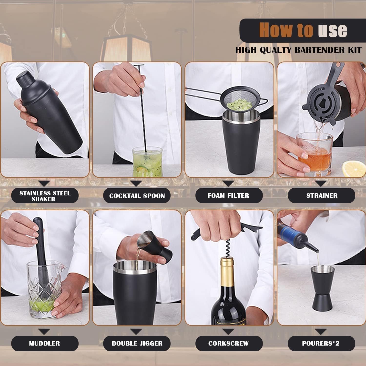 Bartender Kit 11-Piece Cocktail Shaker-Muddler for Cocktails 25oz Boston Shaker-Bar Accessories with Stylish Bamboo Stand Mix Drink Shaker kit Perfect Martini kit with Cocktail Recipes Booklet - Image 7