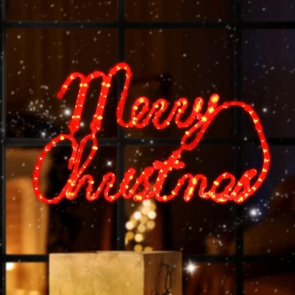 [Large 24"x13.5" 180 LED Merry Christmas Neon Motif Super-Bright Red LEDs Outdoor Christmas Decoration with UL Standard Adaptor Waterproof for Outdoor Home Party Wall Hanging Holiday - Image 4