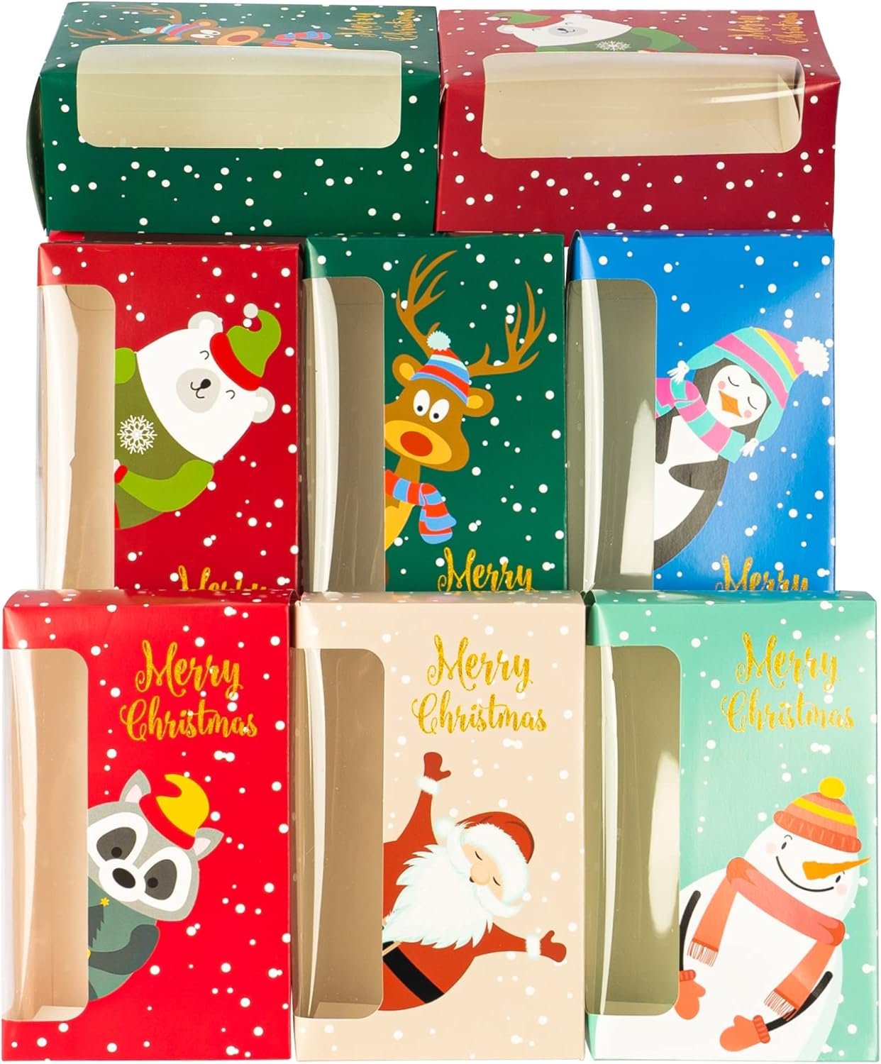 Uptotop Christmas Cookie Boxes, 24 Pcs Small Christmas Party Boxes with 6 Different Designs and Color, Xmas Bakery Pastry Boxes for Pastries, Cupcakes, Brownies, Donuts, 4" x 2.7" x 6.3" - Image 2