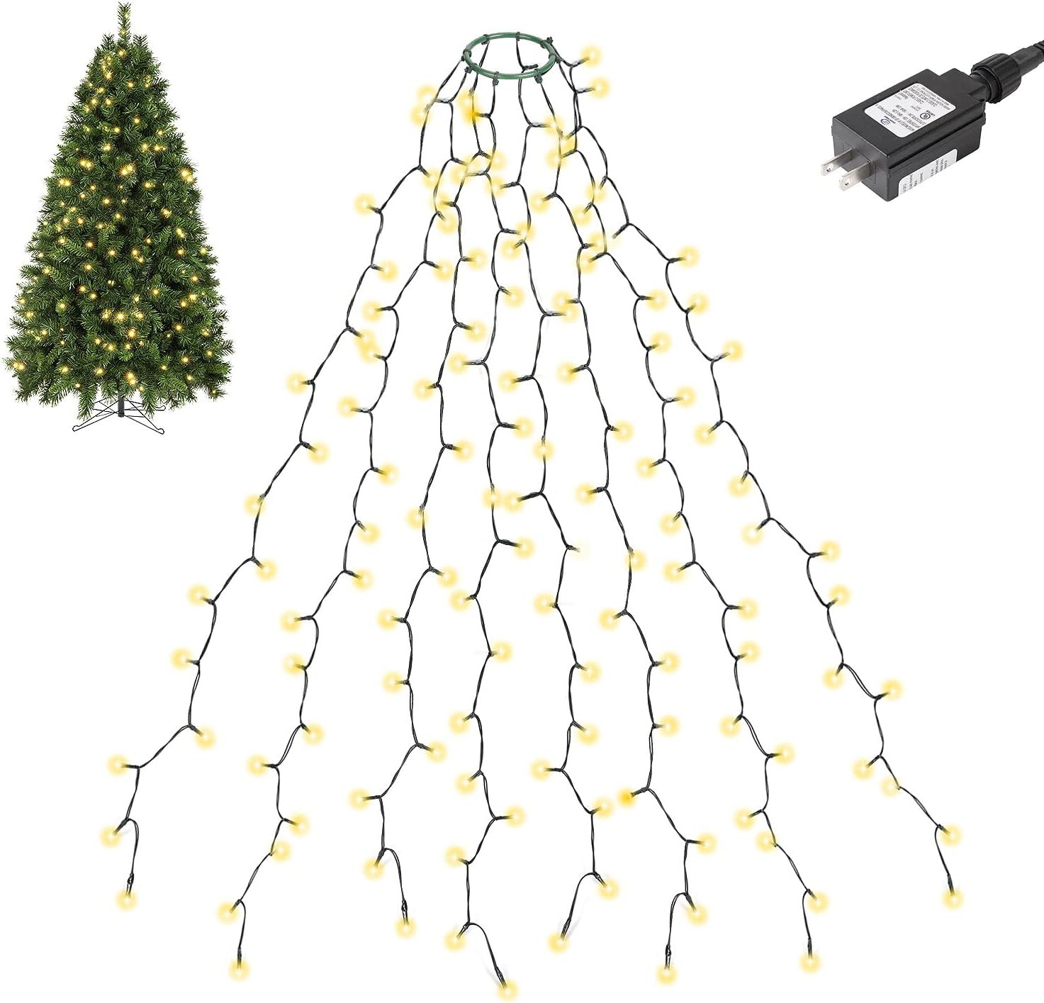 SALCAR Christmas Tree Lights, 6.6FT x 8 Strands Easy to Install Christmas Lights with 8 Modes Memory Timer Function, 280 LEDs UL Certified Ultra-Bright Fairy Lights for 6ft - 8ft Tree, Warm White - Image 2
