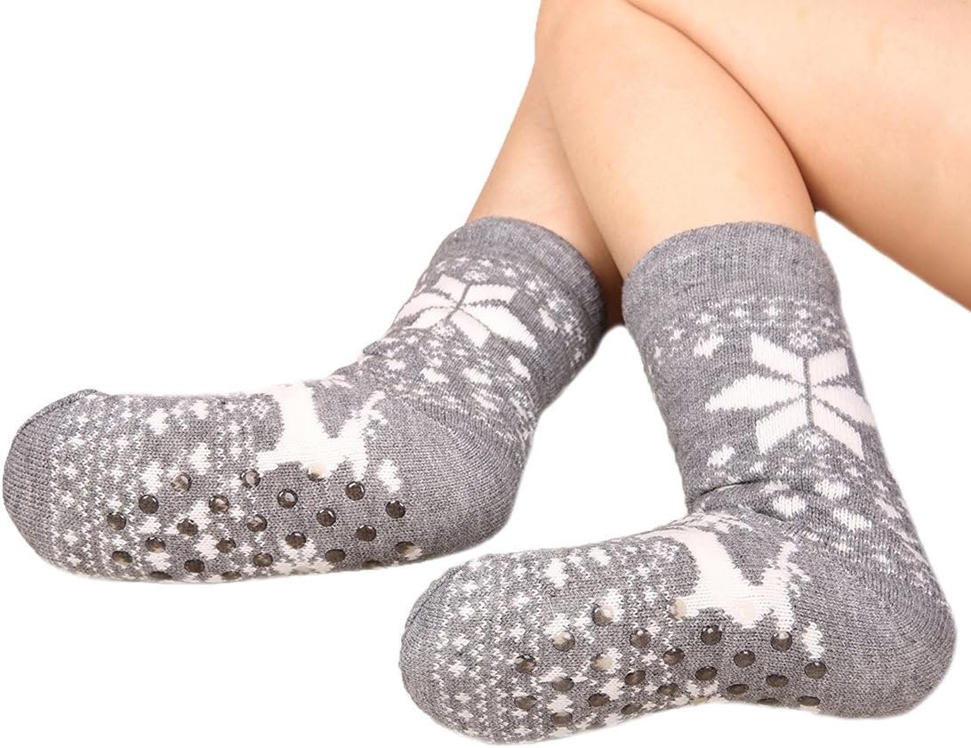 FRALOSHA Fuzzy Warm Slipper Socks Women Winter floor Socks Super Soft lined with Grippers reading Socks Cozy Sleeping Reindeer Socks - Image 4