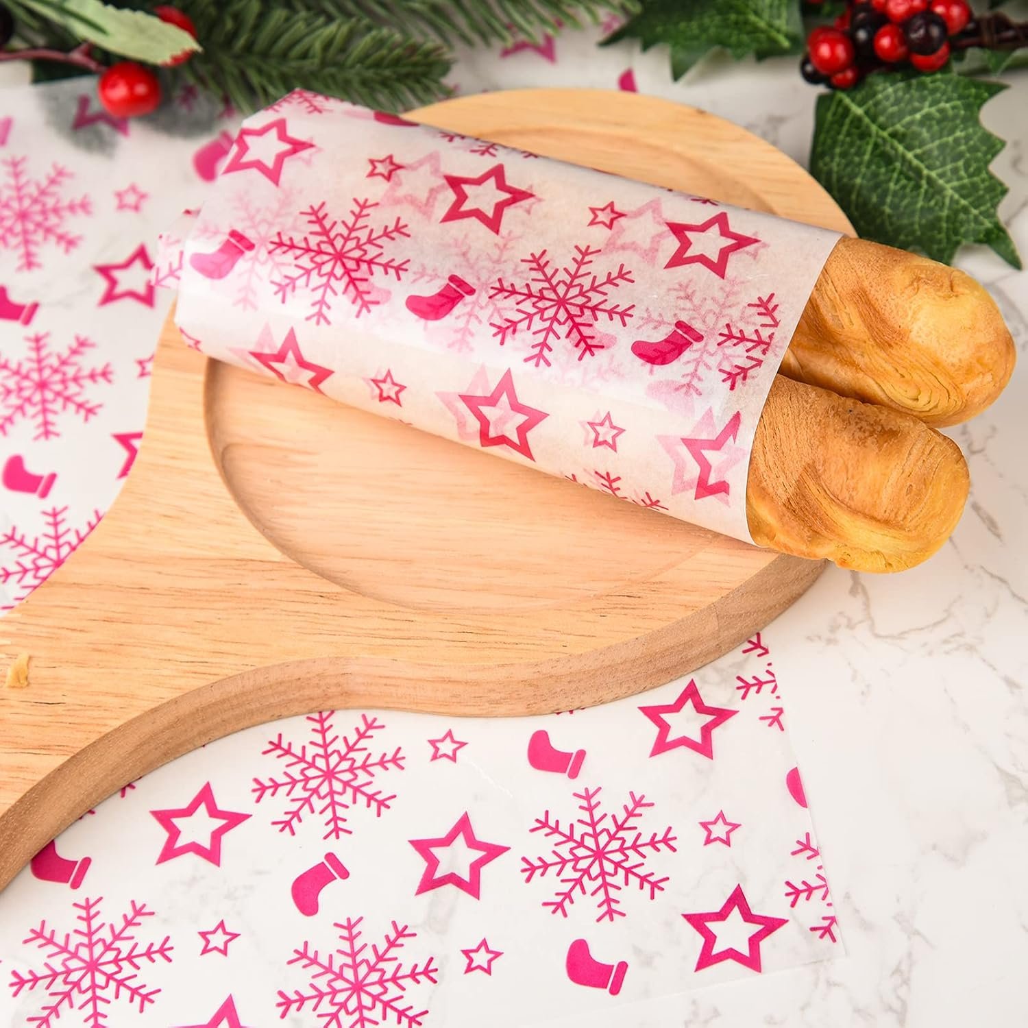 ASTARON 100pcs Christmas Wax Paper Sheets for Food Wrapping, Christmas Tissue Wax Paper for Candy Cookies Sandwich Wrapping Paper Fried Food Basket Liner Greaseproof Paper (Red Green) - Image 6