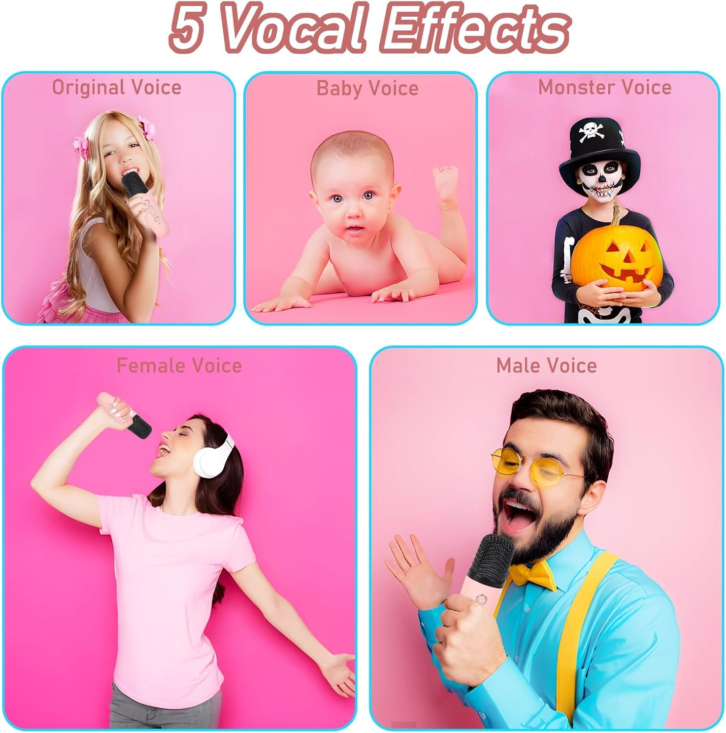 Karaoke Machine for Kids Adults, Karaoke Machine with 2 Wireless Microphone, Portable Bluetooth Karaoke Speaker with Colorful Lights for Girls and Boys 4-10 +Year Old Birthday, (Pink) - Image 8