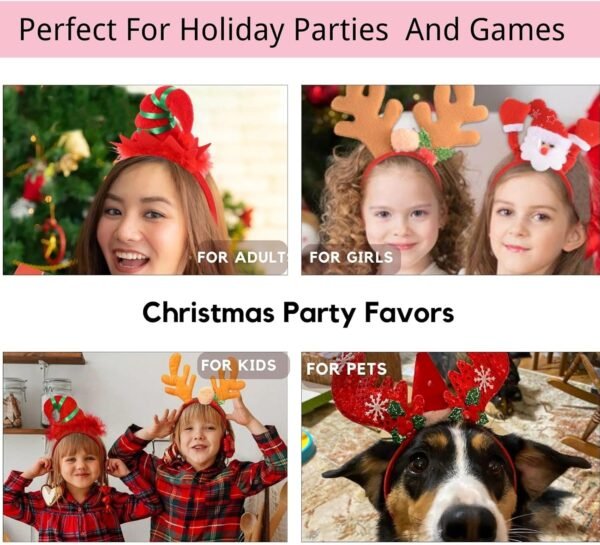 12 PCS Holiday Headbands,Cute Christmas head hat toppers,Great Fun and Festive for Christmas Party Favors Holiday Favors Christmas photos booth - Image 6