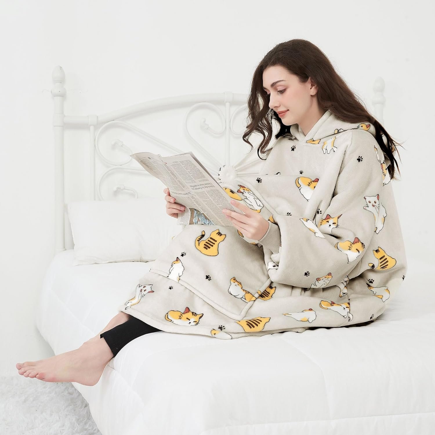 KFUBUO Wearable Blanket Hoodie for Adults Sherpa All Patterns Cat Oversized Sweatshirt Blanket with Pockets for Women - Image 7