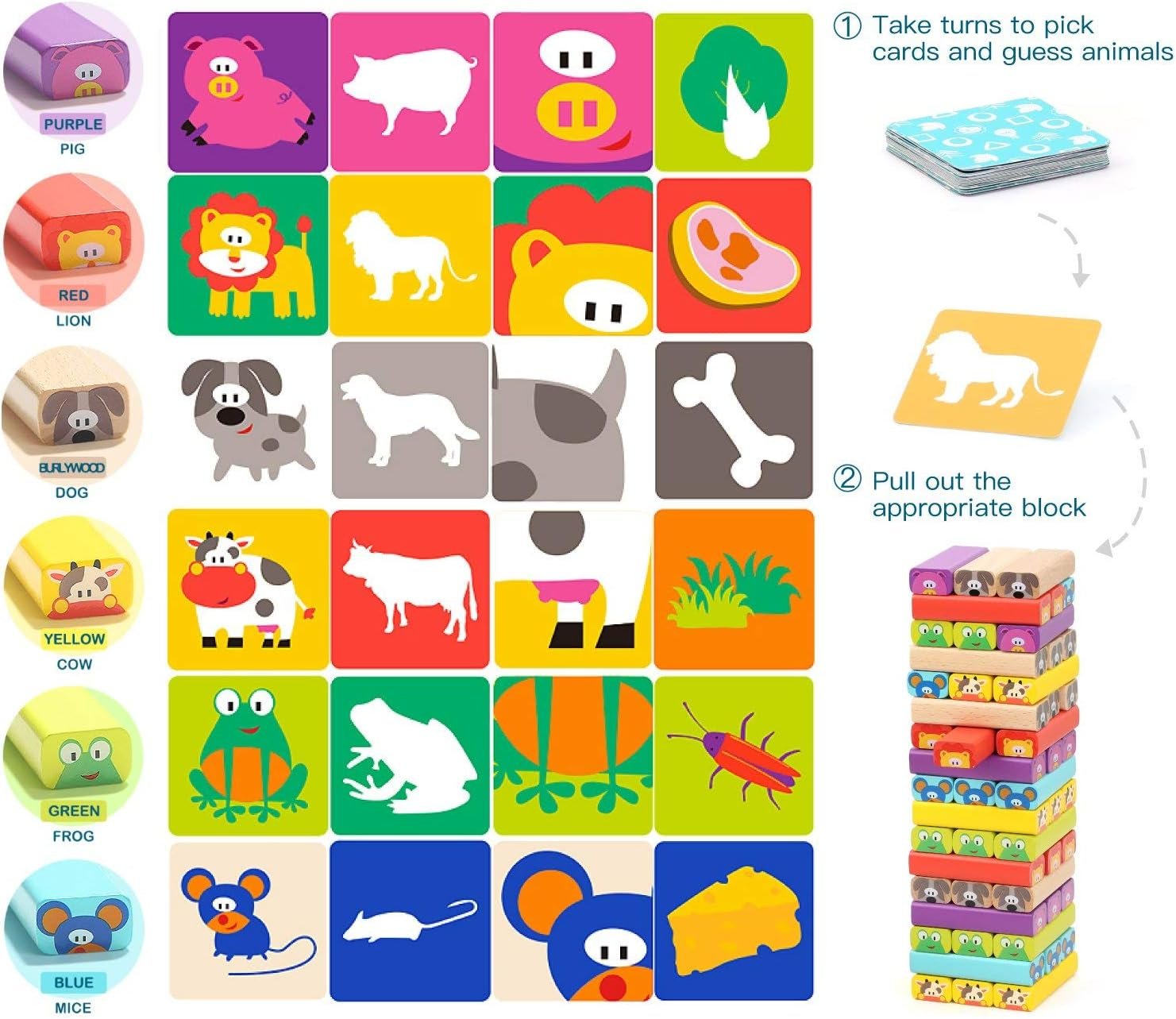 TOP BRIGHT Colored Wooden Blocks Stacking Board Games for Kids Ages 4-8 with 51 Pieces - Image 3