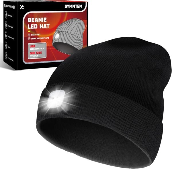 Unisex Beanie Hat with Light, Christmas Day Gifts for Men, Rechargeable Headlight Cap Winter, Stocking Stuffers for Men, Adults, Teens, Dad, Father, Husband, Cool Gadget Gifts for Women, Black - Image 2