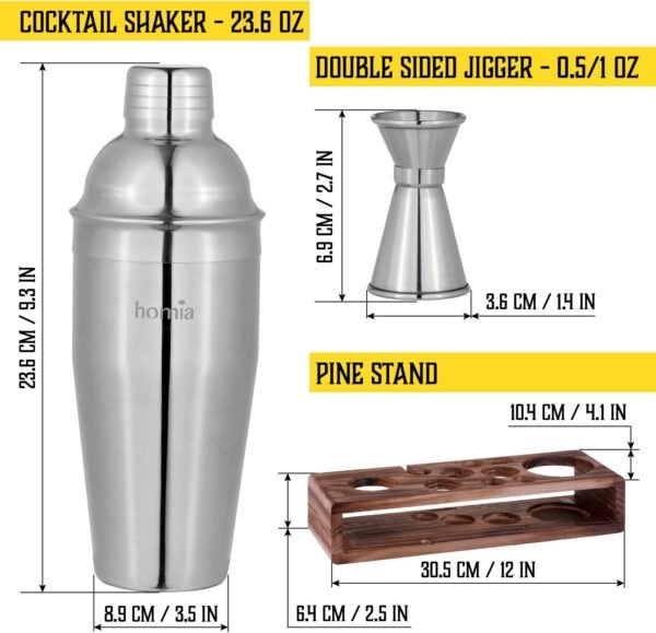 Bartender Kit with Whiskey Smoker - 13 pcs, Pine Stand - Bar Set with Cocktail Shaker, Bartending Kit with Essential Bar Accessory Tools, Wood Chips, Steel - Image 6