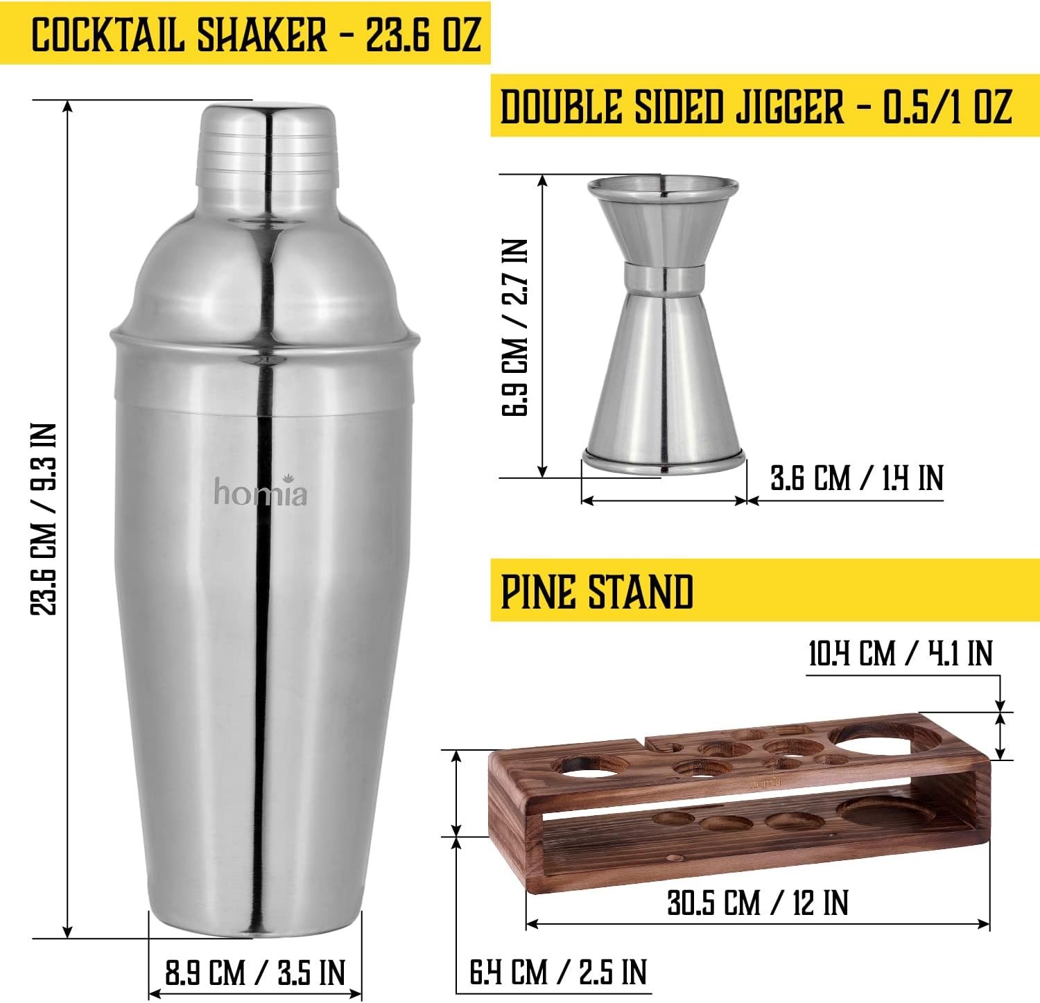 Bartender Kit with Whiskey Smoker - 13 pcs, Pine Stand - Bar Set with Cocktail Shaker, Bartending Kit with Essential Bar Accessory Tools, Wood Chips, Steel - Image 6