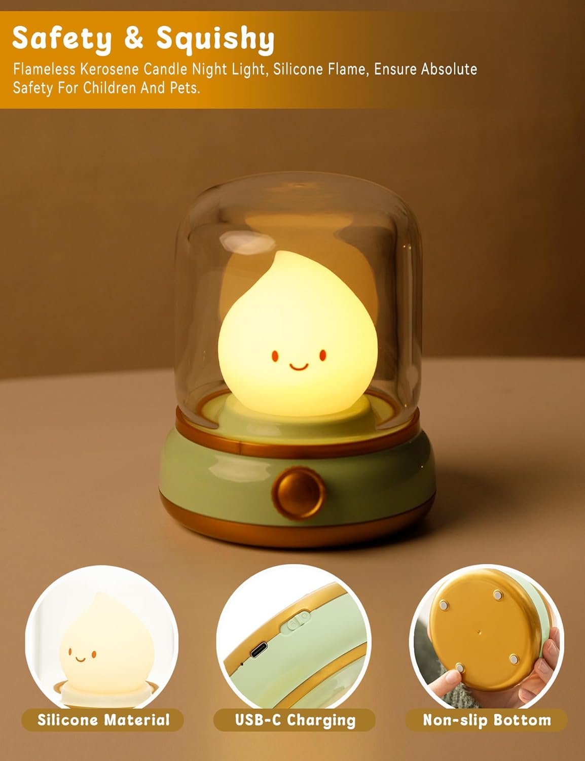 Cute Chibi Flame Lamp,Cozy Lights Mimics Flickering Flame Effect Amber Light,2 Modes Rechargeable Dimming Great ambience Light for Camping, Curing, Decoration,Smoko Light - Image 6