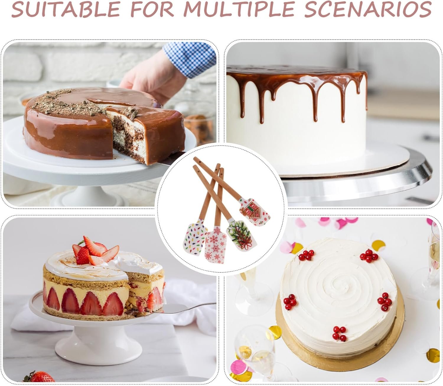 Alipis 4pcs Christmas Silicone Spatula Set Cake Icing Spatula Cream Scraper Snowflake Christmas Tree Gingerbread Man Pattern for Xmas Holiday Baking Cooking - Image 7