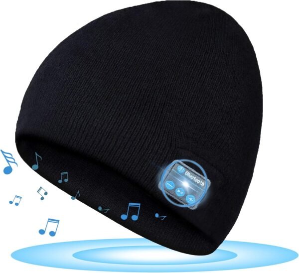 Greatfine Bluetooth Beanie, Bluetooth 5.2 HD Stereo Beanies Hats for Men/Women/Teens, Built-in Microphone, Unique Tech Gifts for Christmas Stocking Stuffers, Black - Image 2