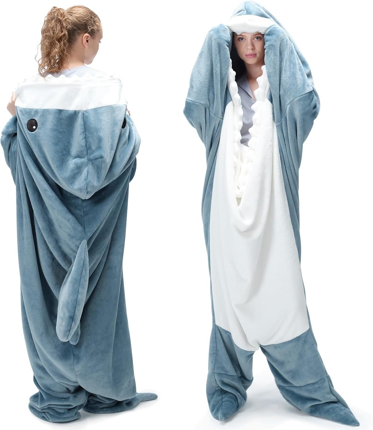 Touchat Shark Blanket for Adult Super Soft Cozy Flannel Throw Wearable Blanket, Cartoon Animals Shark Blanket Hoodie, Sleeping Bag Cosplay Shark Costume Blanket Gifts for Shark Lovers (Blue,M) - Image 2