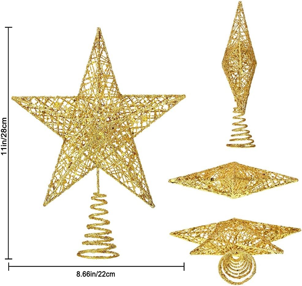 XIMISHOP Christmas Tree Toppers Xmas Glitter Gold Hollow Star Treetop Topper for Christmas Tree Decoration. 1 - Image 3