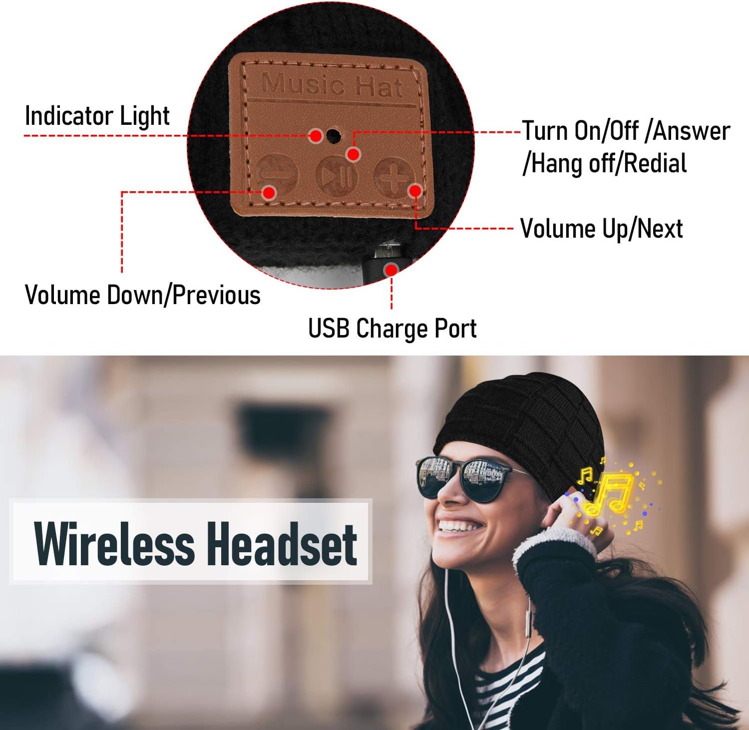 MISERWE Wireless Beanie Hat Unisex Beanie Removable Headphone Cap Suitable for Teenagers Men & Women Black - Image 6