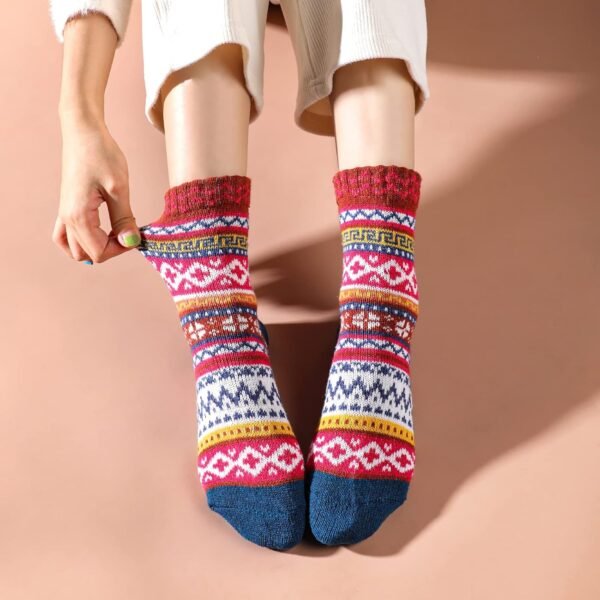 5 Pairs Wool Socks - Wool Socks for Women, Cozy Crew Socks, Warm Winter Socks for Women, Womens Vintage Socks, 6-10 - Image 6