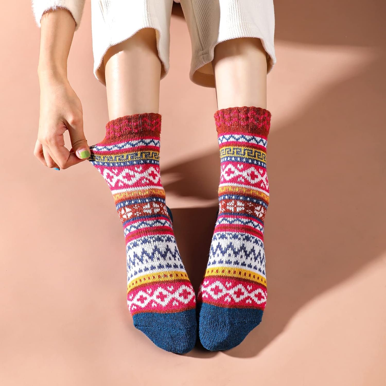 5 Pairs Wool Socks - Wool Socks for Women, Cozy Crew Socks, Warm Winter Socks for Women, Womens Vintage Socks, 6-10 - Image 6
