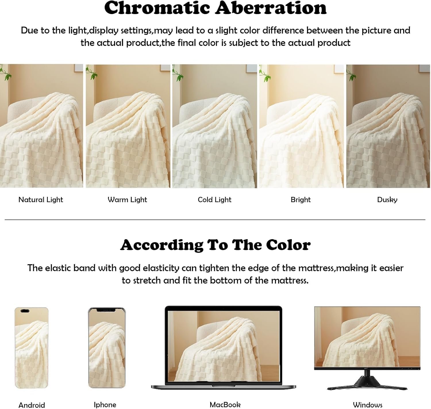 NEWCOSPLAY Super Soft Throw Blanket Ivory Premium Silky Flannel Fleece 3D Checkered Lightweight Bed Blanket All Season Use (Ivory Checkered, Throw(50"x70")) - Image 7