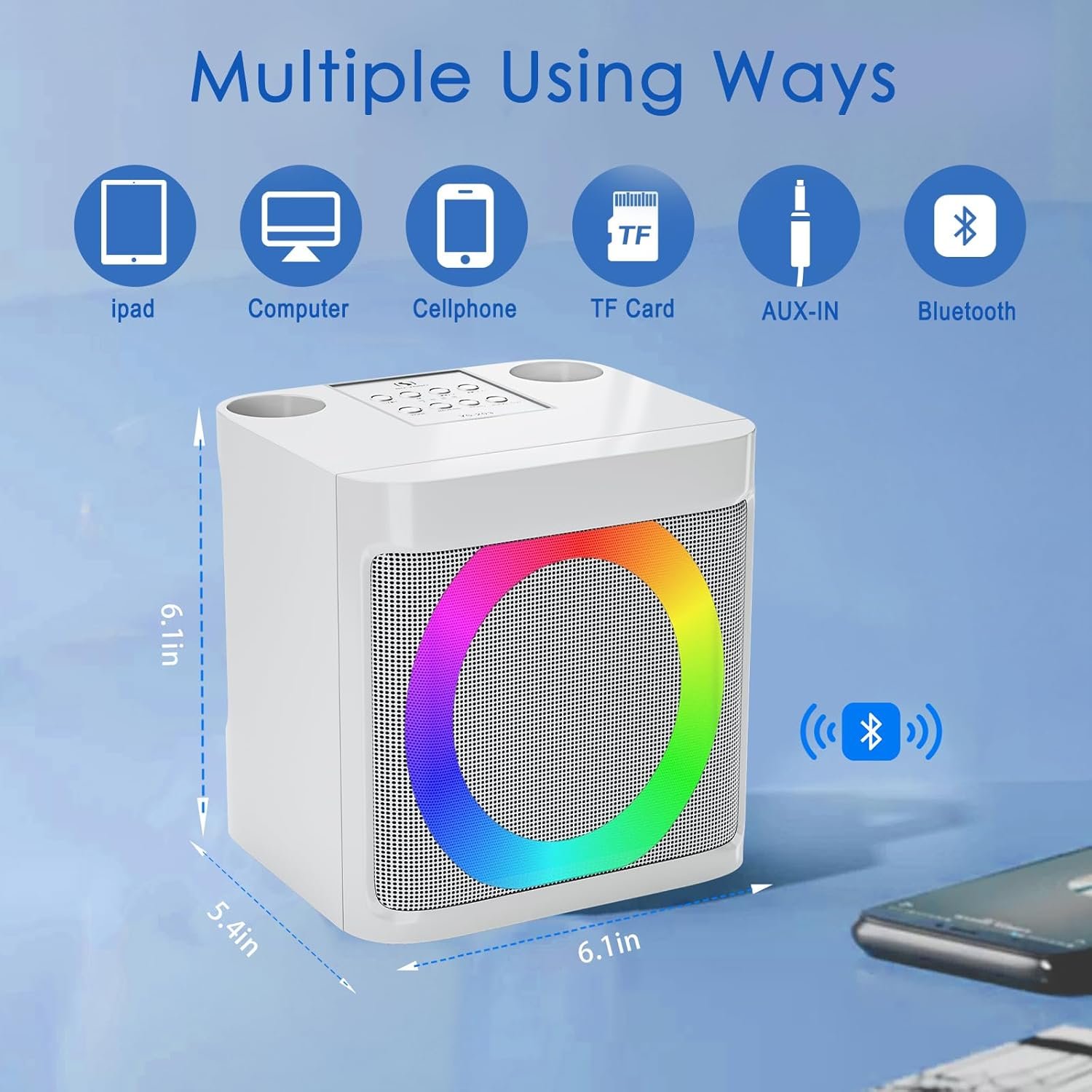 Karaoke Machine for Kids Adults - Portable Bluetooth Speaker with 2 Wireless Microphones, Singing Machine for Party, Birthday Gifts for Girls Boys Ages 4, 5, 6, 7, 8, 9, 10, 11, 12+ Years Old - Image 4