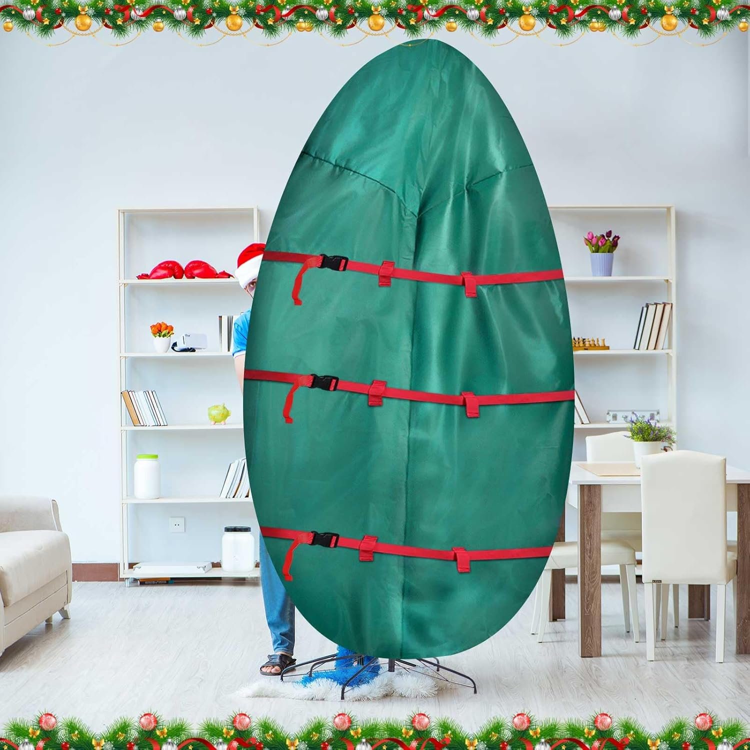 12 Ft Jumbo Upright Christmas Tree Storage Bag 420d Oxford Heavy Duty Large Christmas Tree Storage Bag Holds Up to 9-12 ft Tall Artificial Trees Xmas Storage Container with Handles Sleek Zipper - Image 6