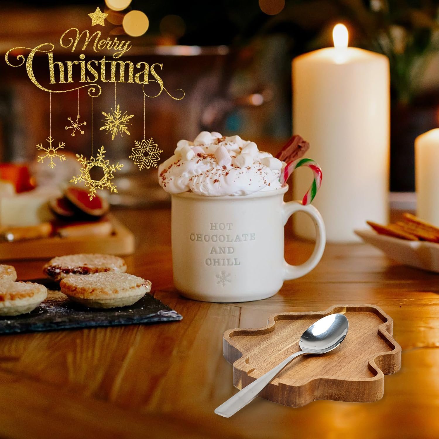 Tree Christmas Spoon Rest for Counter Acacia Wood Spoon Holder Christmas Kitchen Decor Gifts Farmhouse Large Cooking Utensils Holder for Stove Top Wooden Xmas Spoon Rest Spatula Holiday Spoon Rest - Image 6